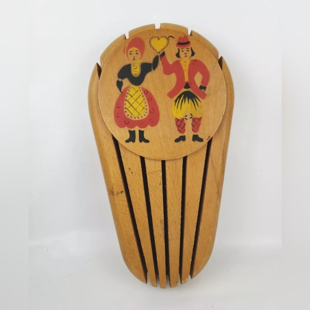 Vintage Wood Yugoslavian Knife Block Folk Art Painted Couples‎ And Heart